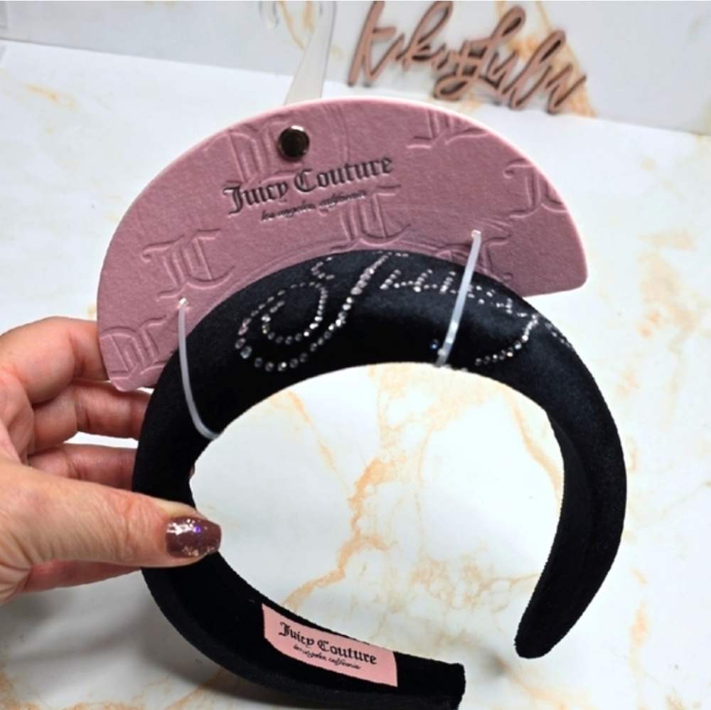 Juicy Couture Black Padded Headband with Crystal Logo